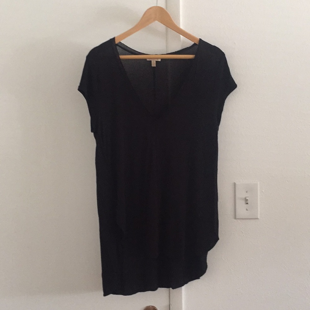 Anthropologie Black Tee with Deep Side Slit